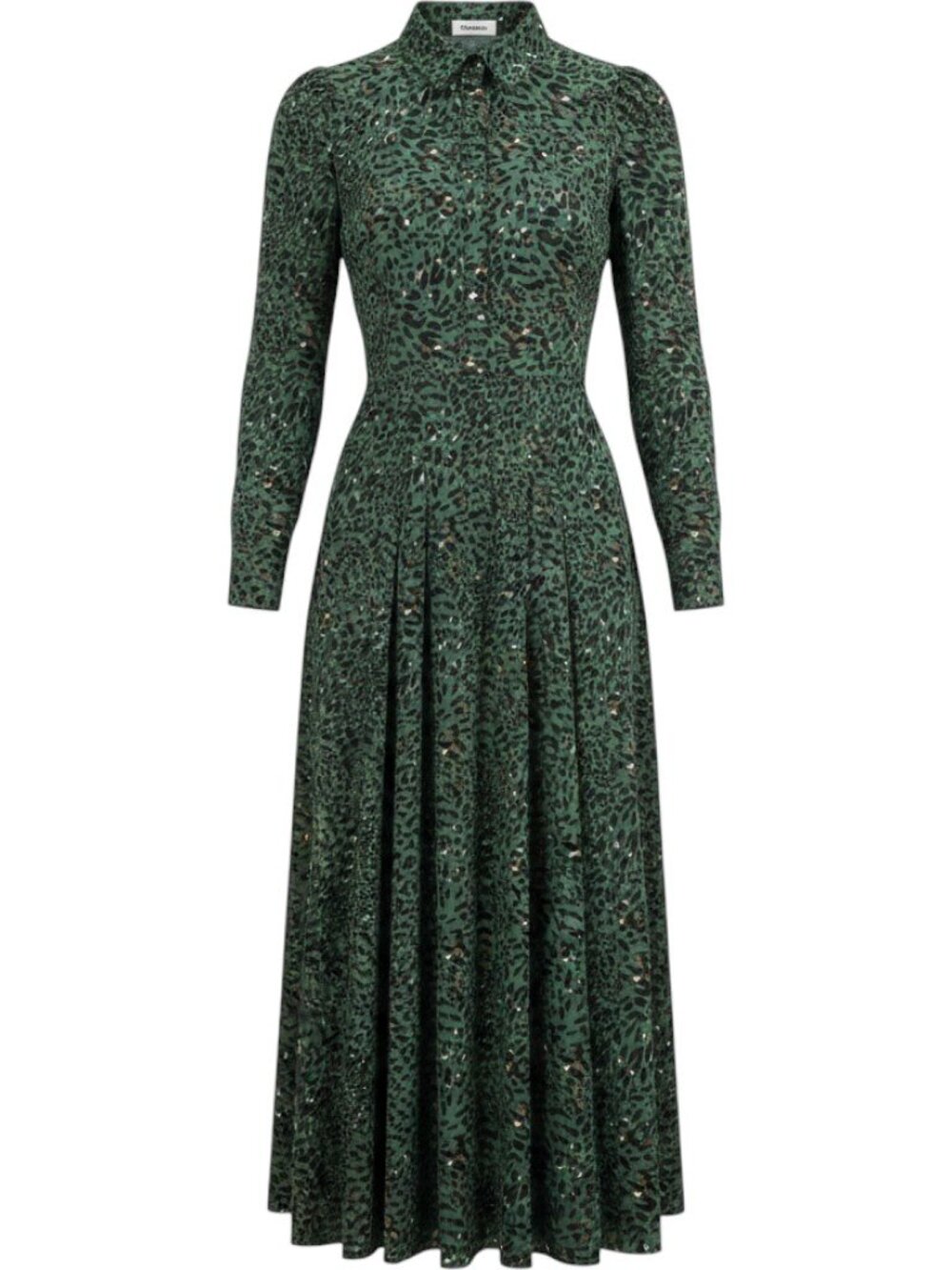 Vernacular Maxi Dress Women's S Green Leopard Print Lined Long Sleeve Side Zip